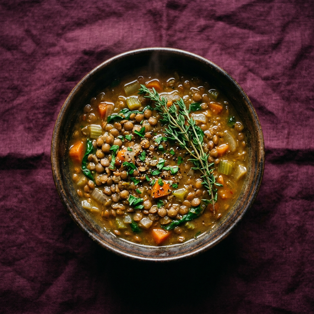 A bowl of lentil and vegetable stew